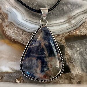 2176 Artisan Silver and Blue Stone Teardrop Necklace